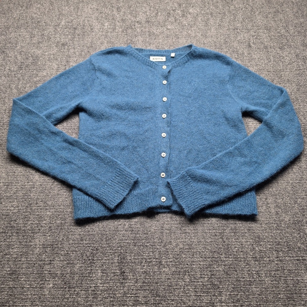 Kotn Noor Baby Alpaca Button Front Cardigan Blue Knit Sweater Soft Girl Coquette